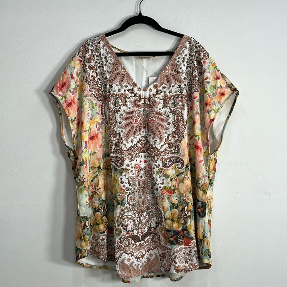 Beaded Floral Women Top Size 4XL Soft Surroundings
